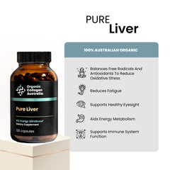 Organic Collagen Australia Pure Liver Capsules back label shows nutrition details for wellness.