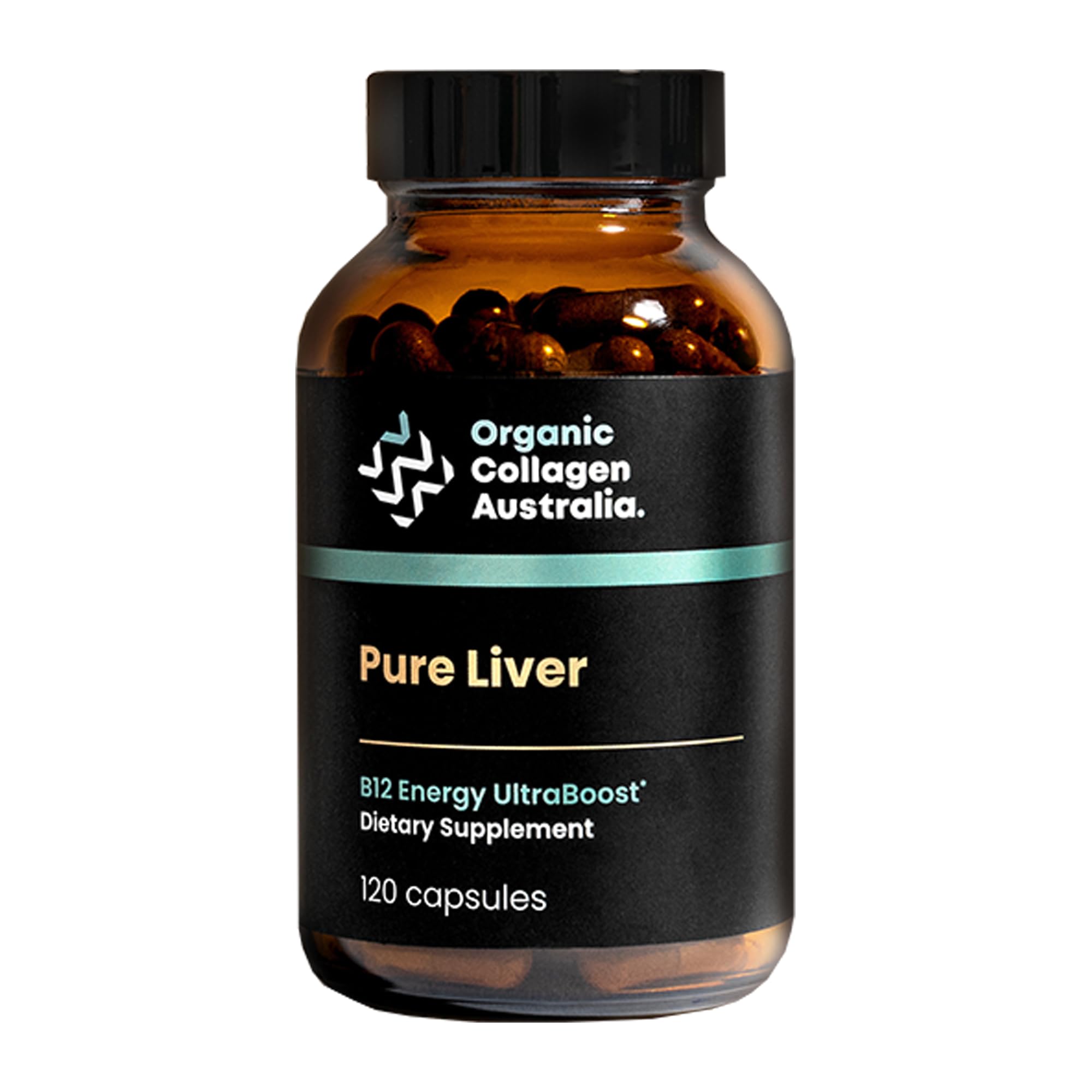 Organic Collagen Australia Pure Liver Capsules bottle front view for daily energy support.