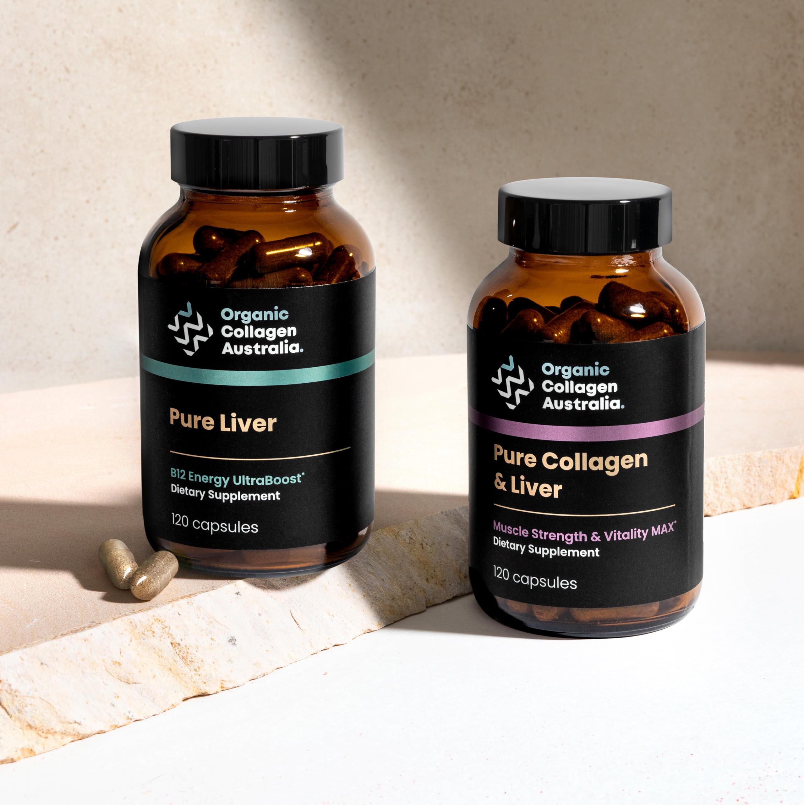 Organic Collagen Australia Pure Liver Capsules eco-packaging emphasizing sustainability.