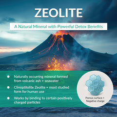 Organic Excellence Zeolite Clinoptilolite powder scoop for easy dosing and cleansing support.