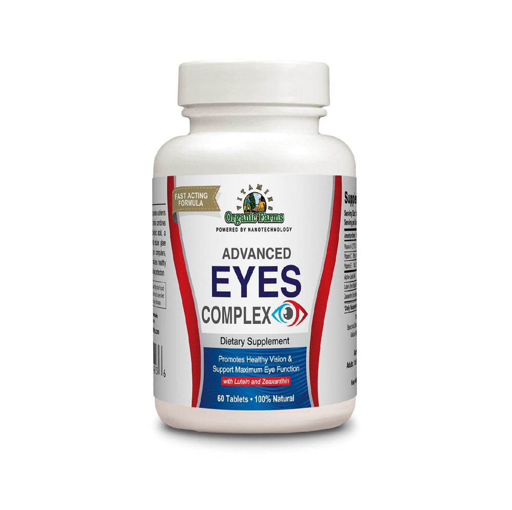 Organic Farms Vitamins Eyes Complex bottle—supports eye health in daily routine.