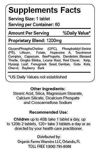 Close-up of Organic Farms Vitamins Neuro Care Kids bottle showing calm and focus potential
