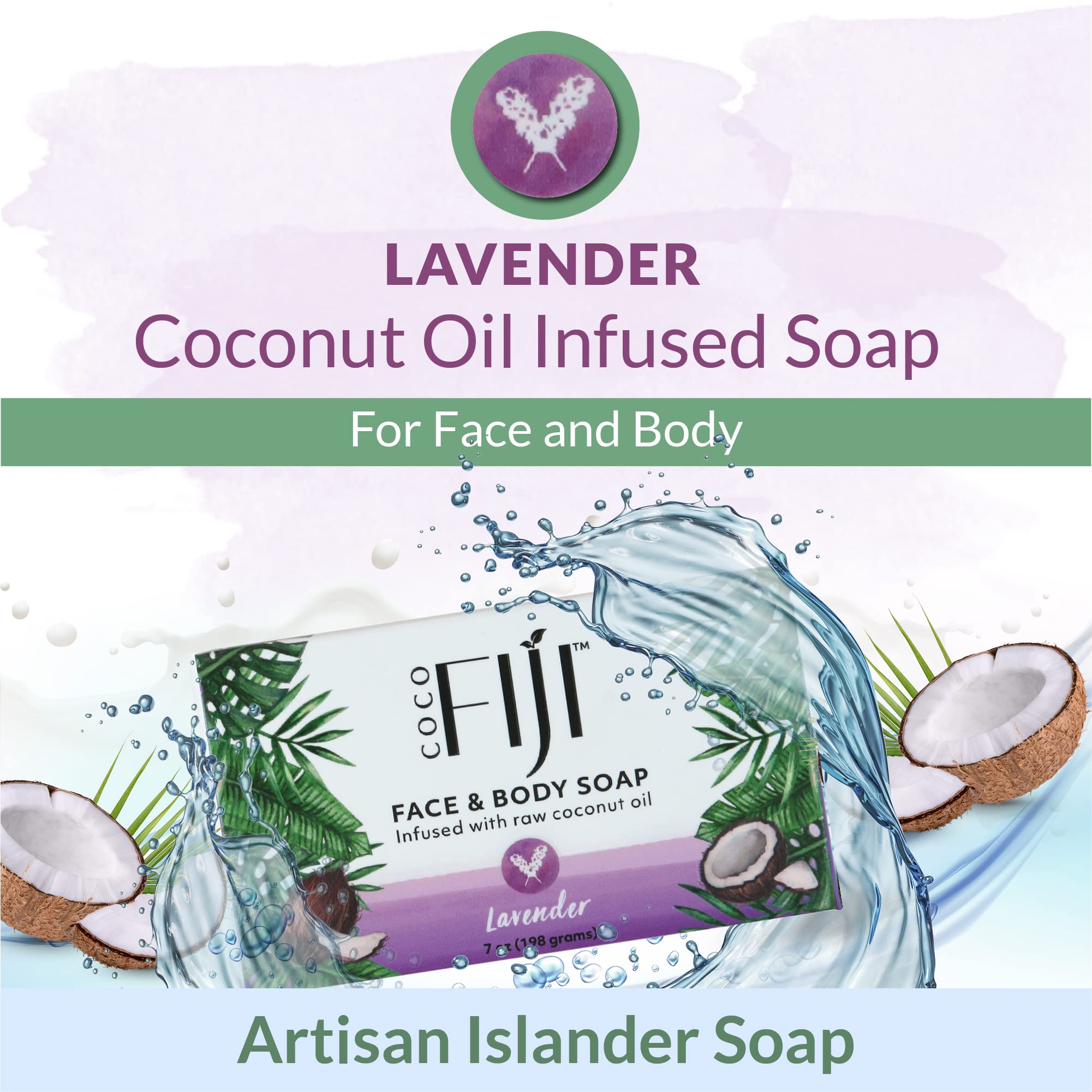 Coconut oil ingredient highlight on Coco Fiji soap bar.