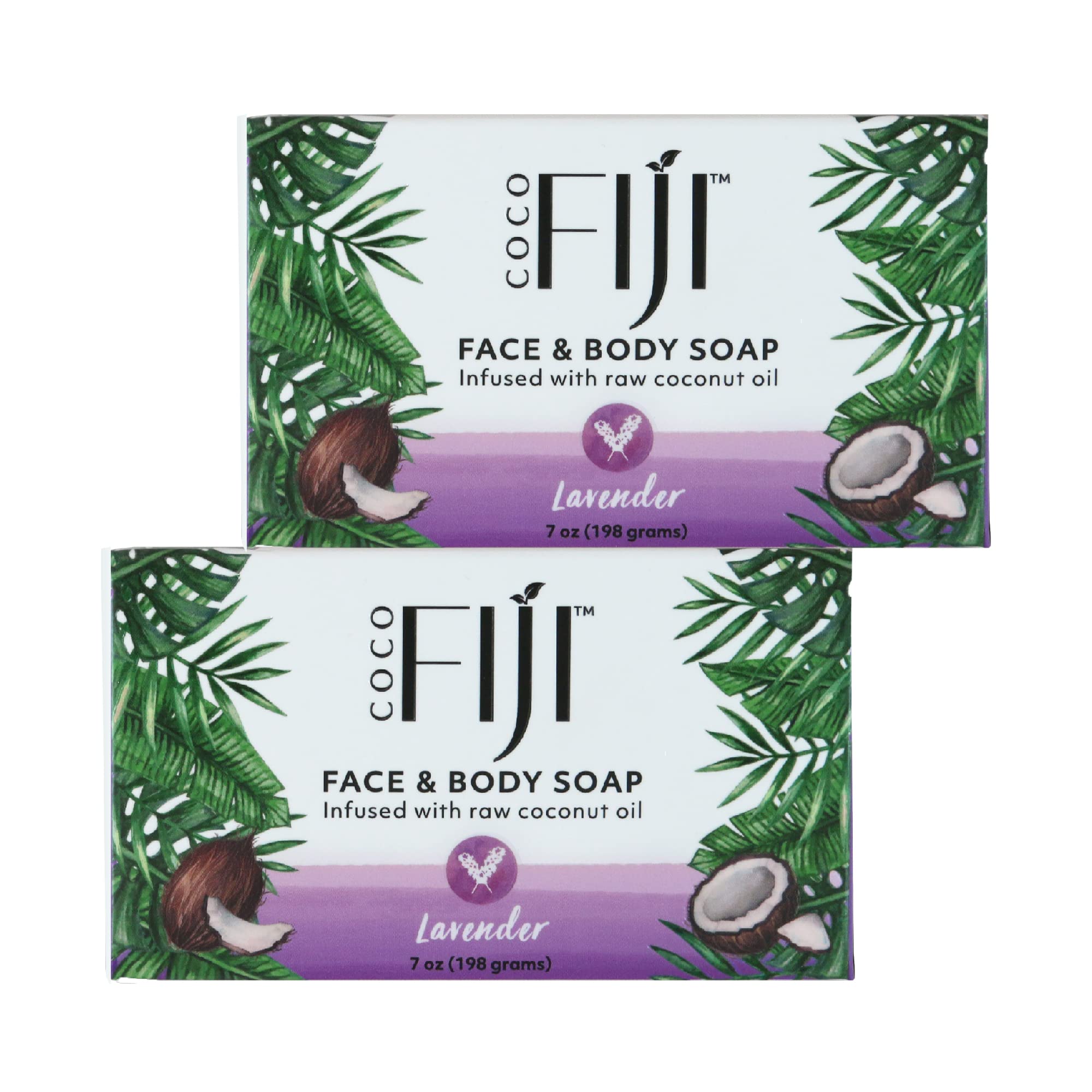 Organic Fiji Coco Fiji soap bar with coconut oil and lavender for facial cleansing.