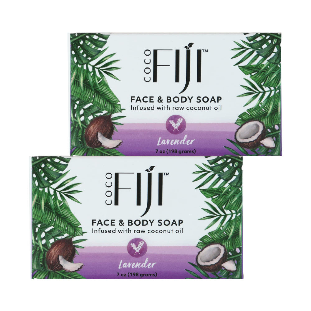 Organic Fiji Coco Fiji soap bar with coconut oil and lavender for facial cleansing.
