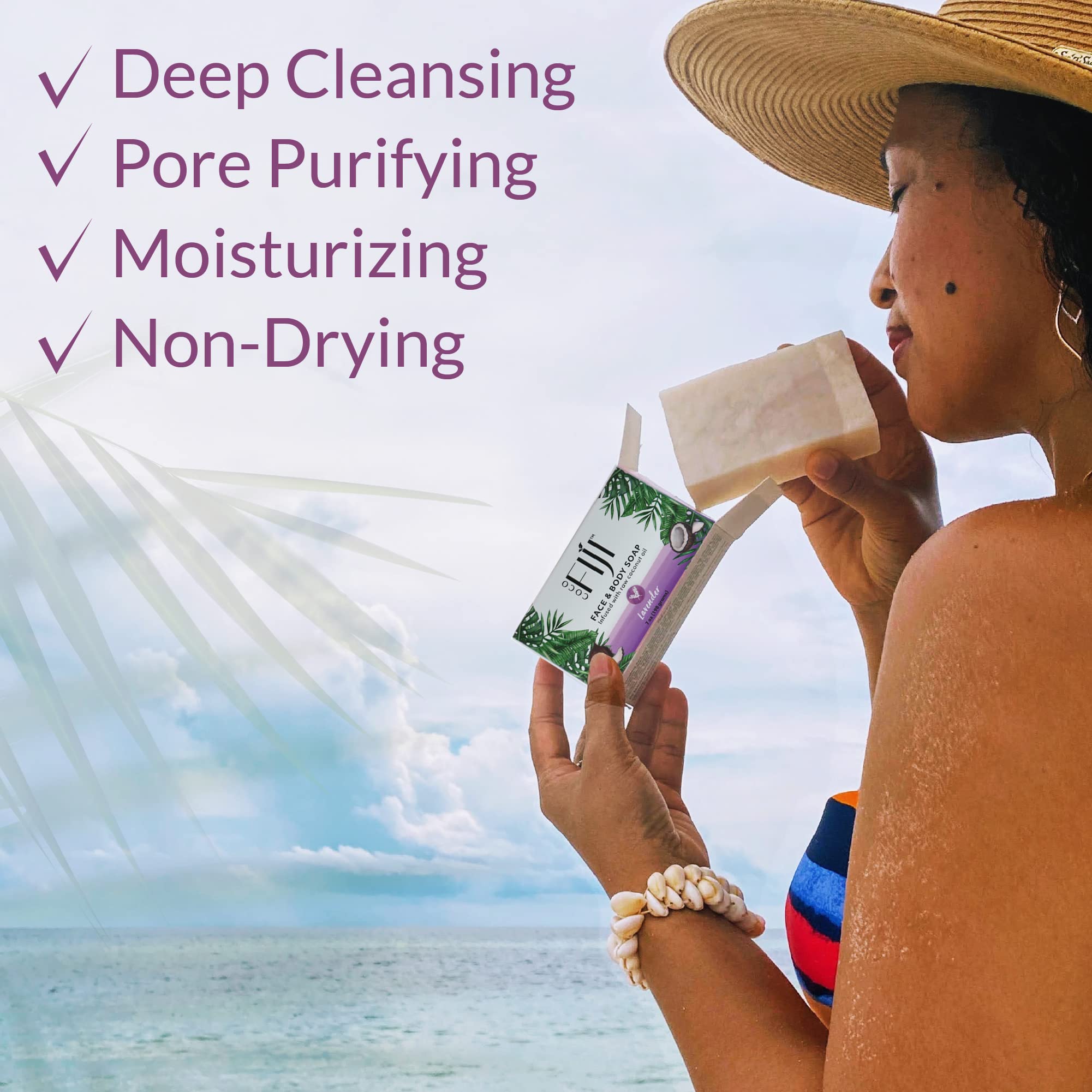Vegan, cruelty-free Coco Fiji soap bar for everyday use.