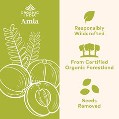 Organic India Amalaki capsules close-up for vegan, gluten-free daily supplement.