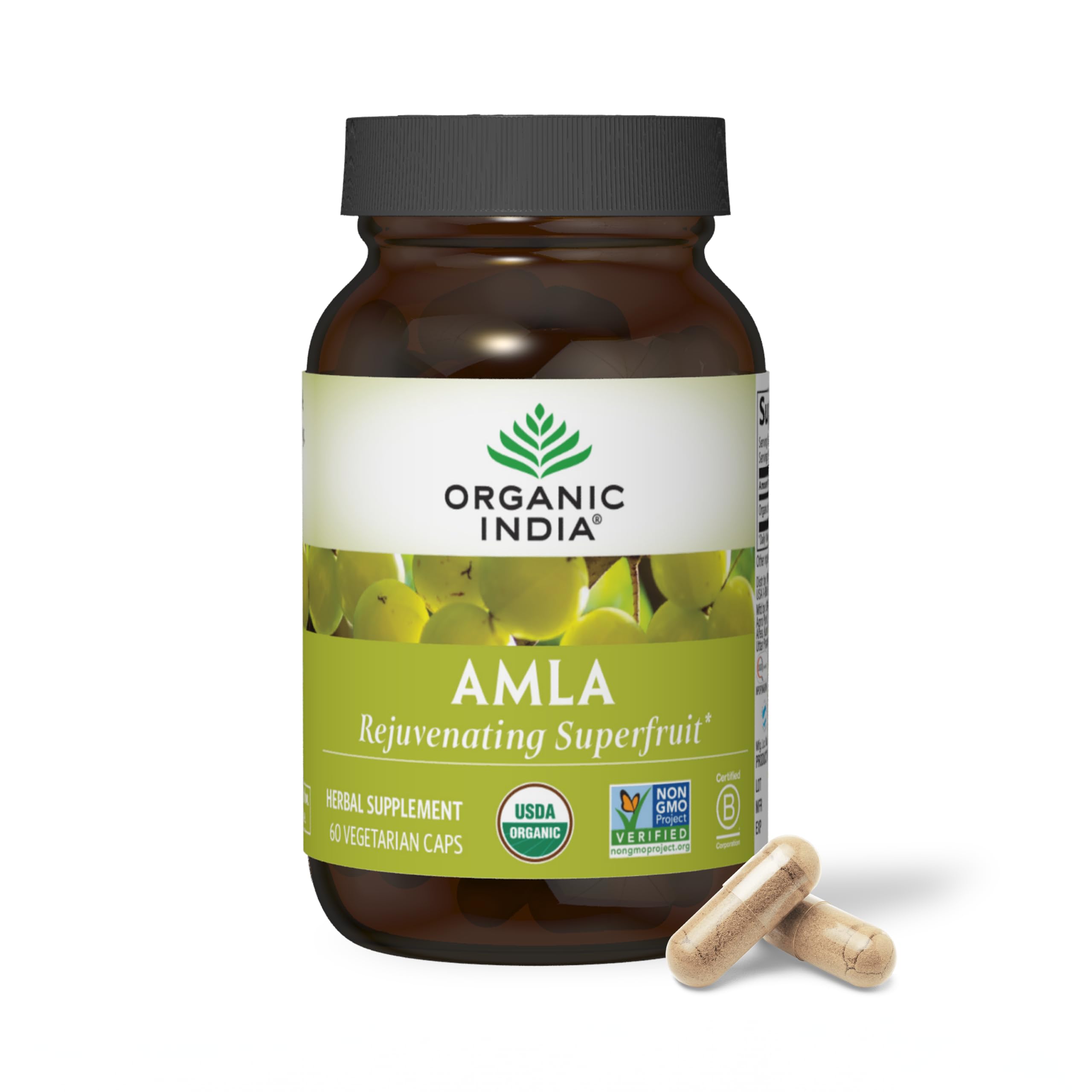 ORGANIC INDIA Amla capsules bottle for daily wellness and potential immune support.
