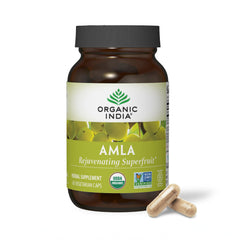 ORGANIC INDIA Amla capsules bottle for daily wellness and potential immune support.