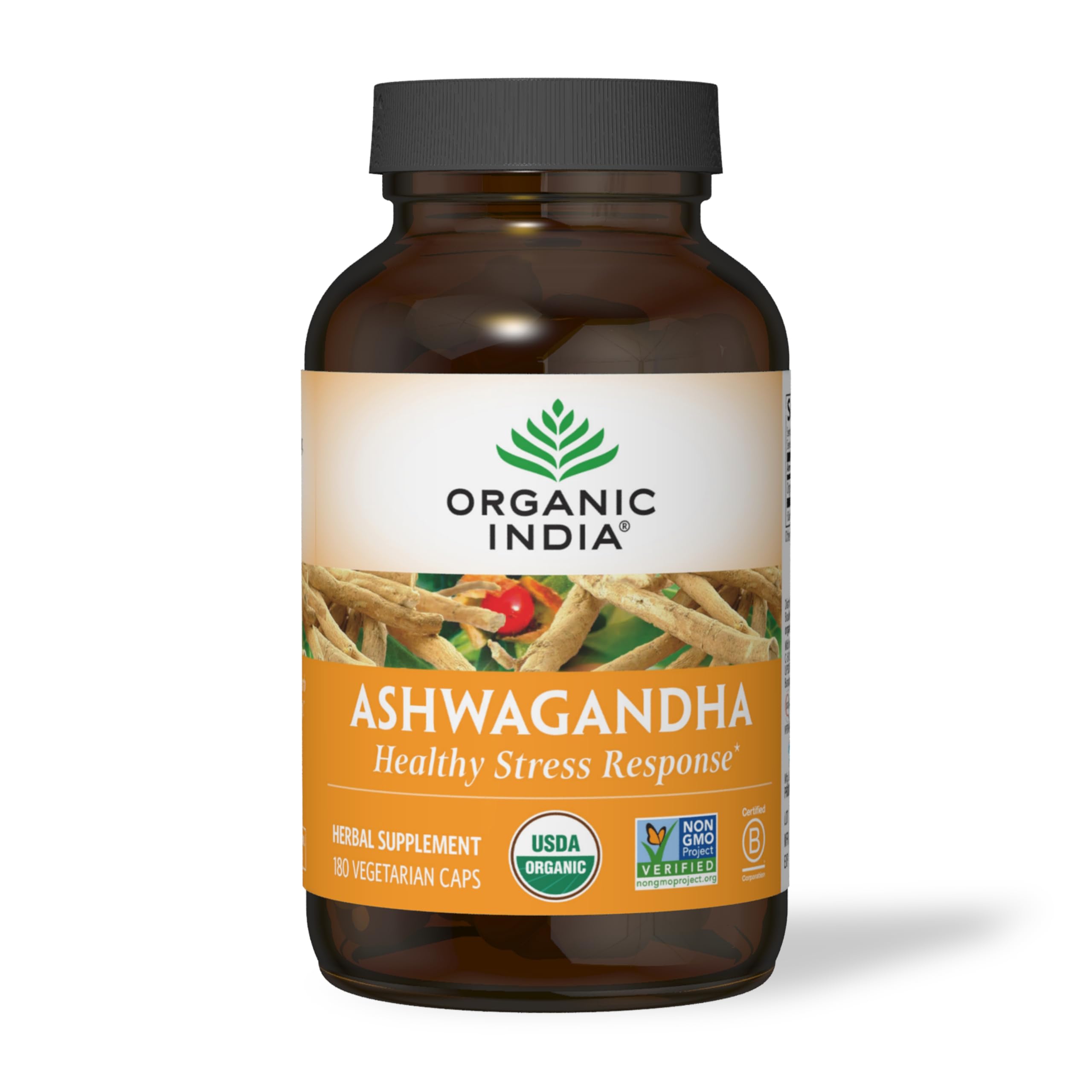 Organic India Ashwagandha capsules blister-pack closeup showing packaging detail