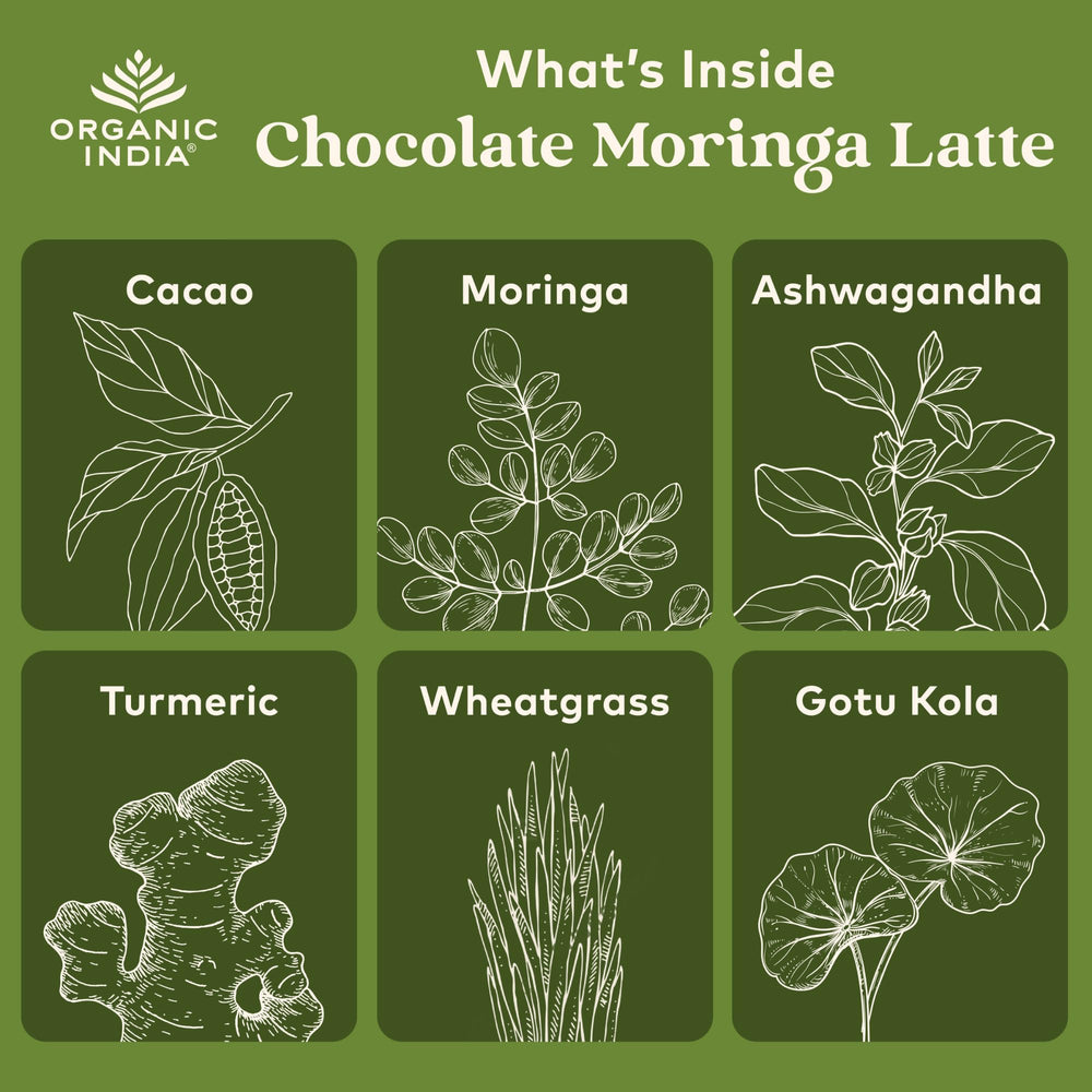 Organic India latte powder steaming-cup releases rich cocoa aroma