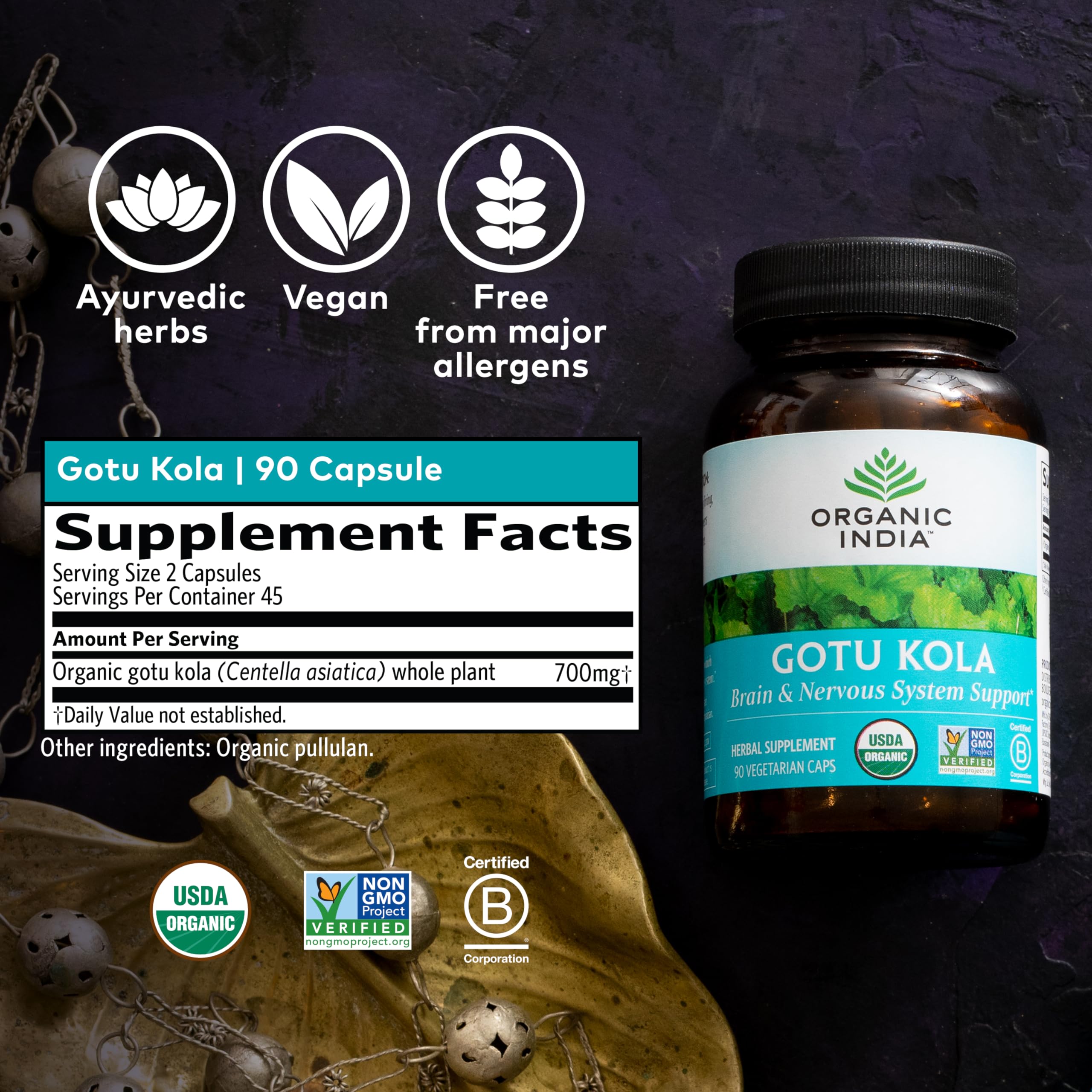 Organic India Gotu Kola packaging with family farmer partners.