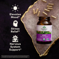Organic India Joy capsules-closeup highlighting easy daily use and cognitive support.