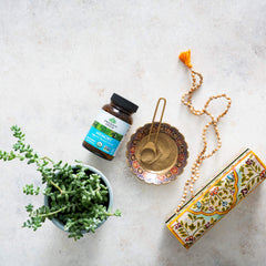 Organic India Memory bottle label front displaying ingredients and certifications for trust.