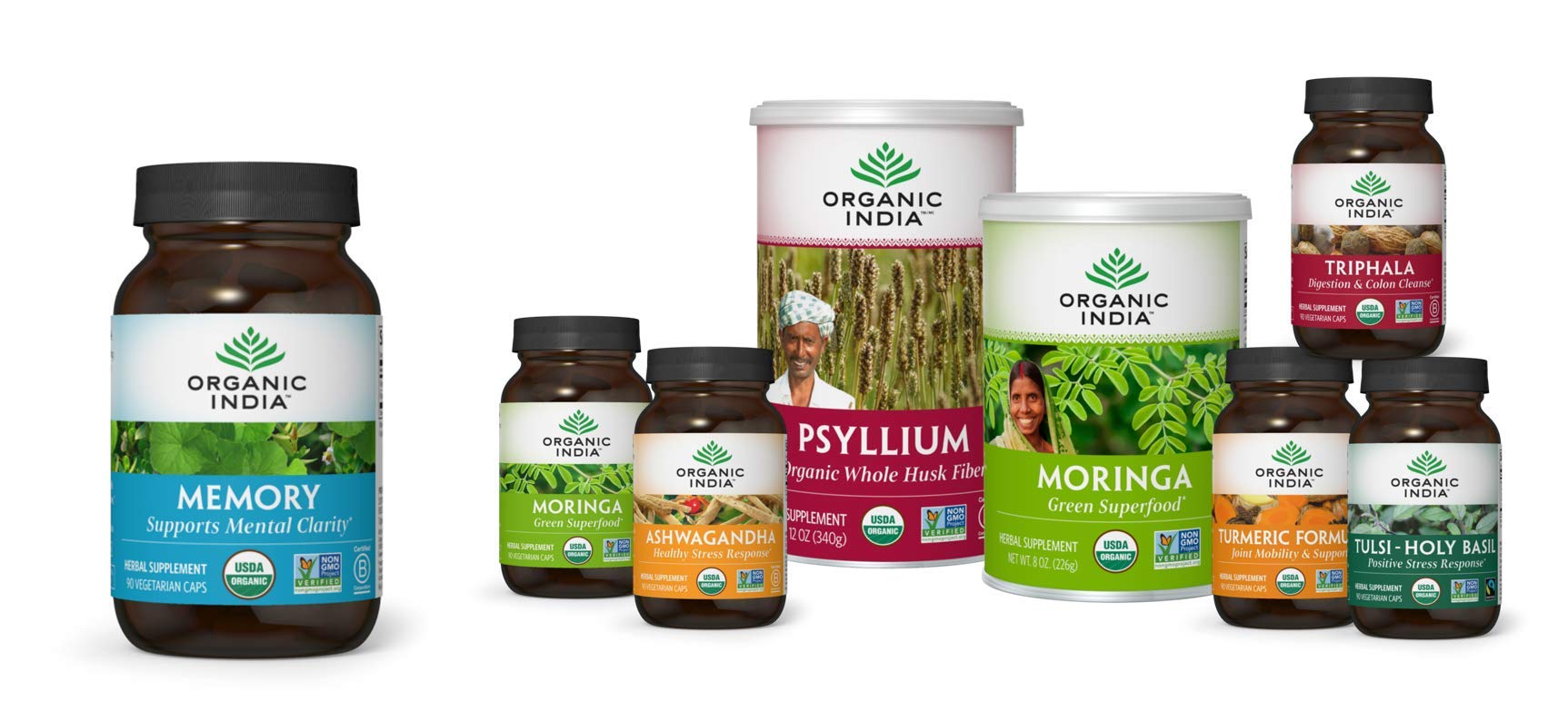 Organic India Memory brand logo emphasizing trusted organic heritage.