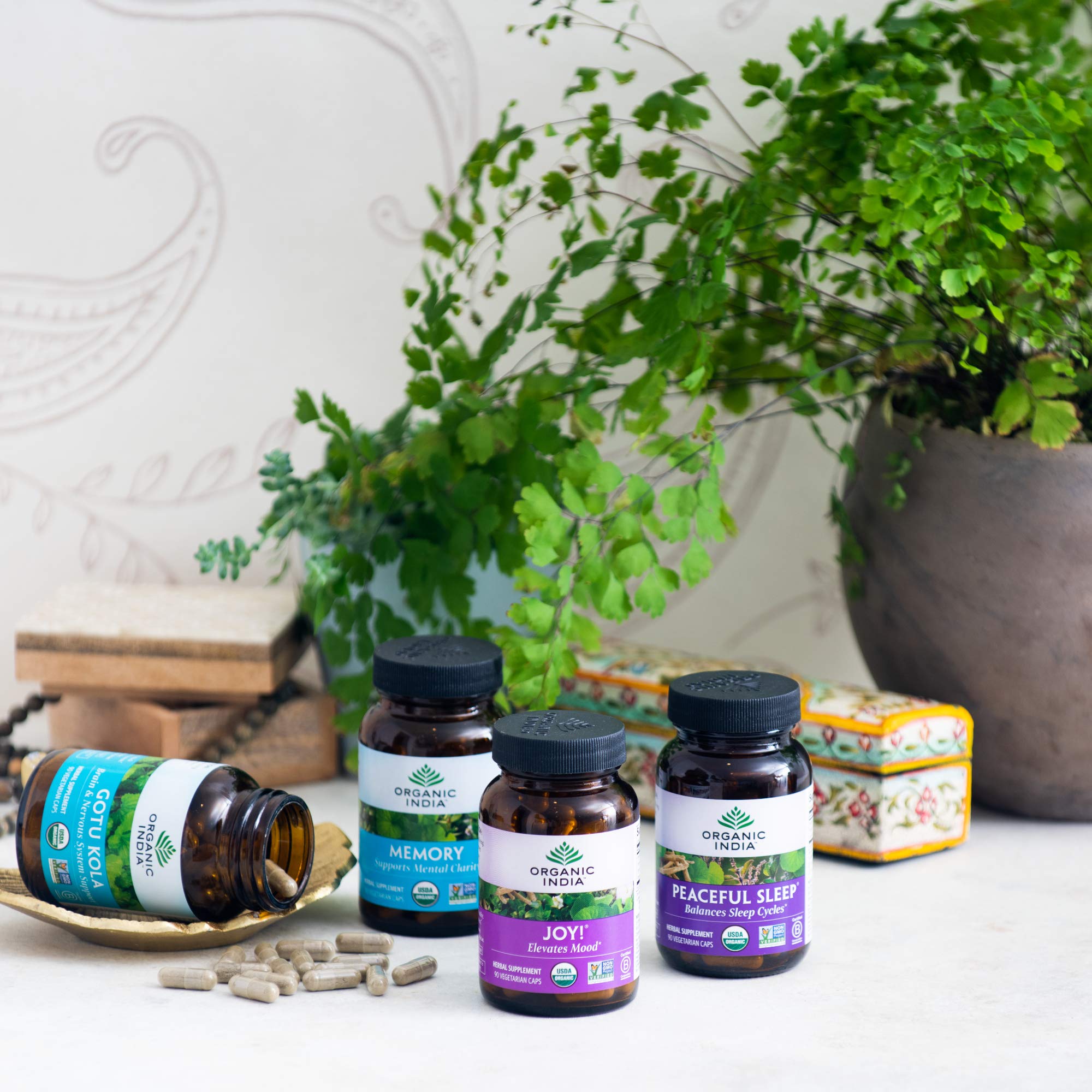 Organic India Memory store display ready for attention and shopping convenience.