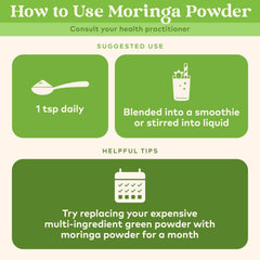 Organic India Moringa powder scoop for precise, measured servings.