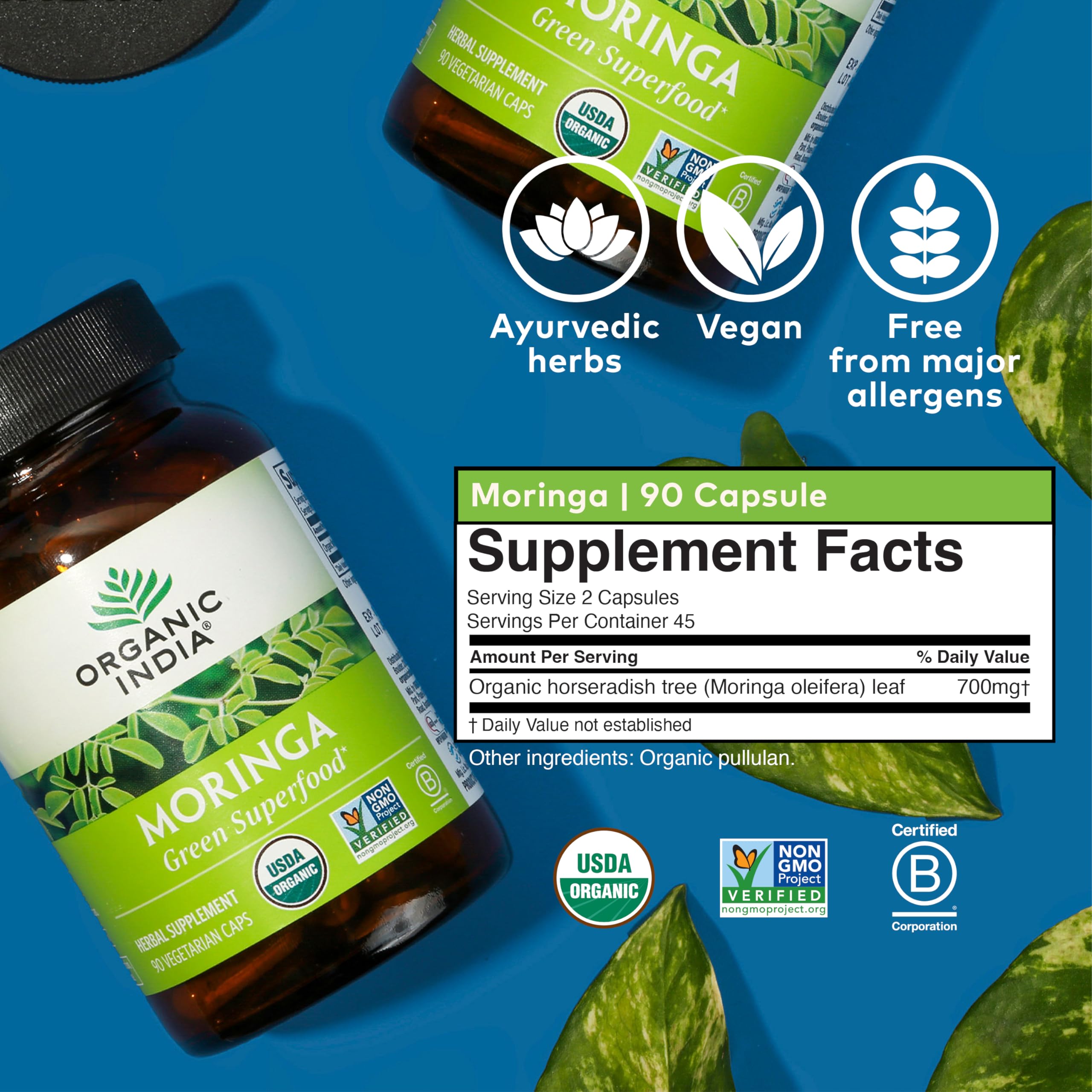 USDA Organic seal on Organic India Moringa packaging