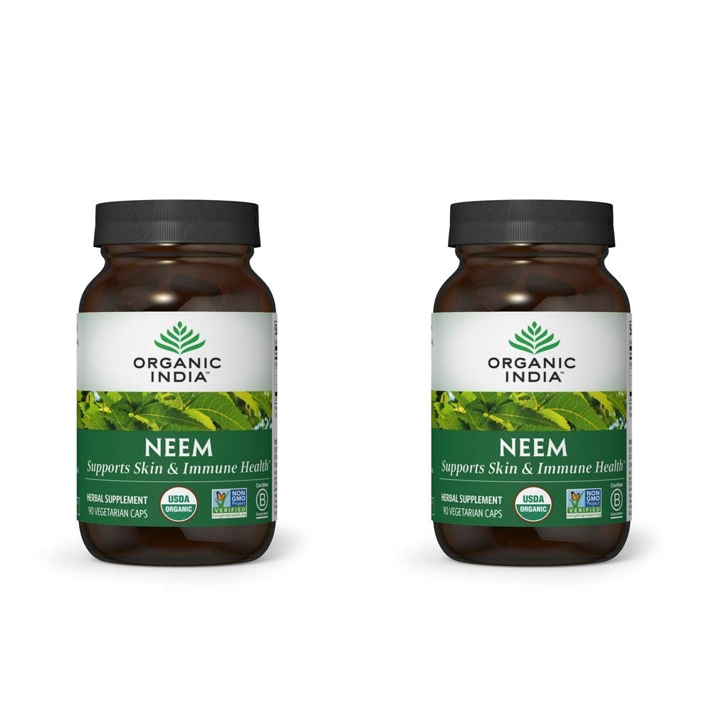 Organic India Neem capsules bottle showing skin wellness and immune support