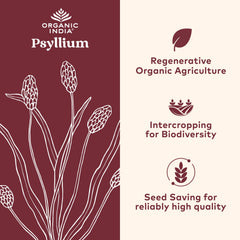 Organic India Psyllium Husk Capsules pour showing convenient bulk-forming fiber intake.