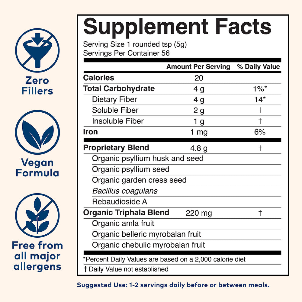 Organic India psyllium husk powder jar closeup highlights organic gluten-free product
