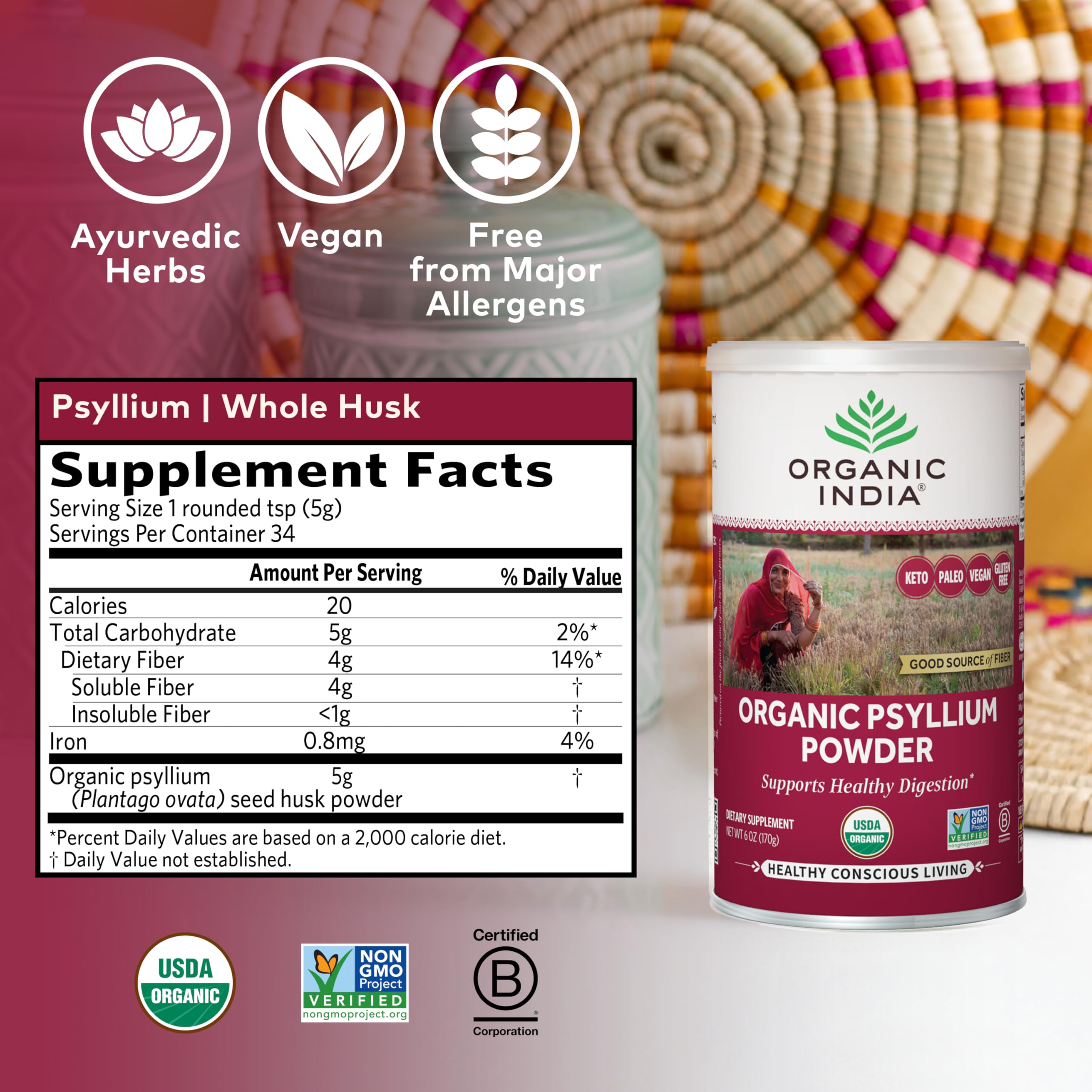 Organic India Psyllium Powder added to smoothie for versatile fiber addition