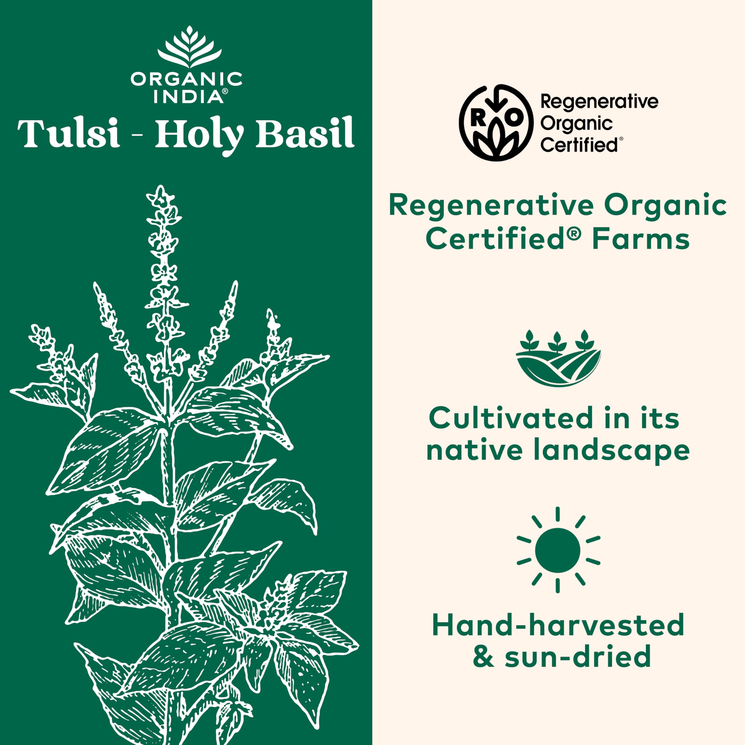 Close-up of Organic India Tulsi capsules highlighting vegan formulation for everyday wellness.