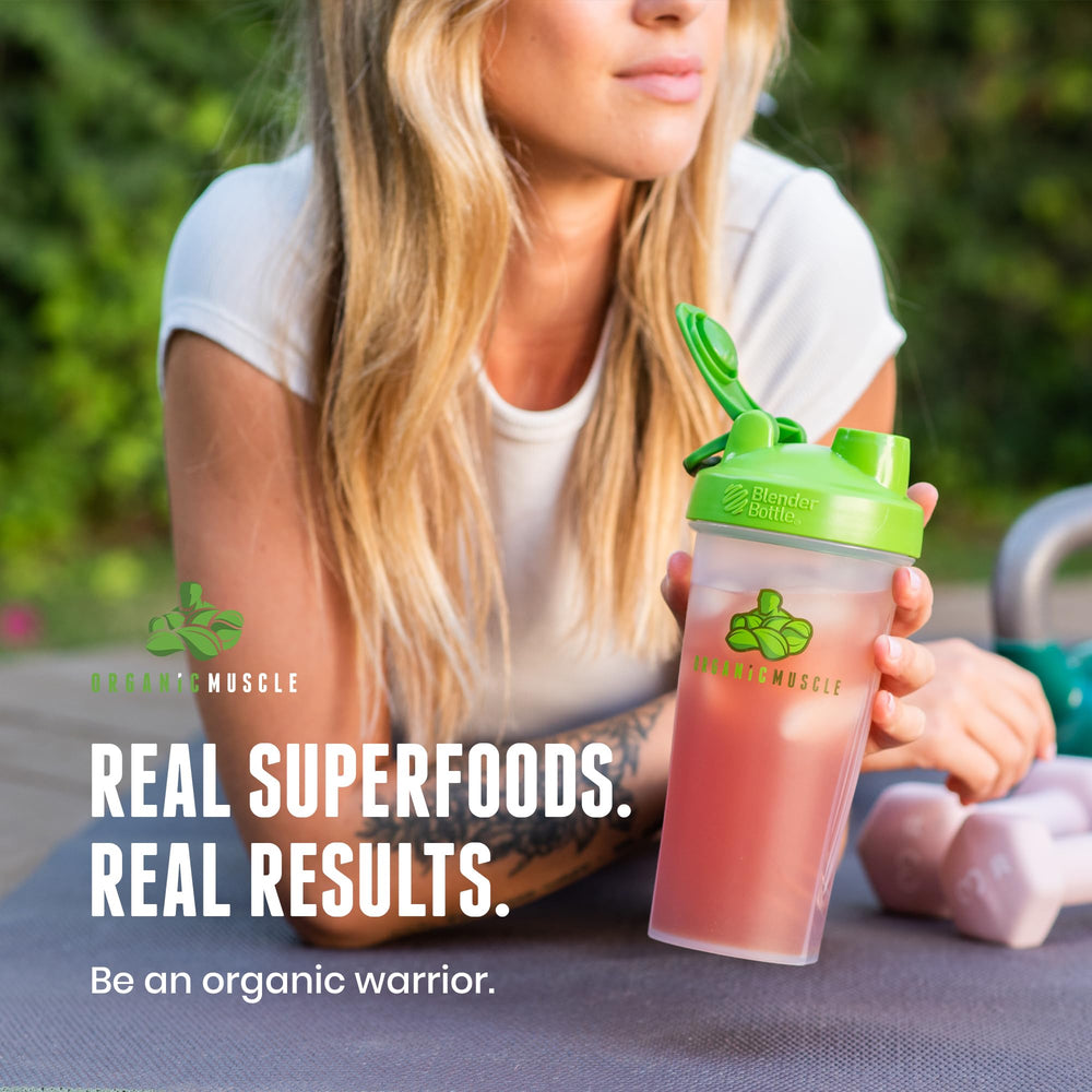 Organic Muscle Reds Powder close-up with beetroot imagery.