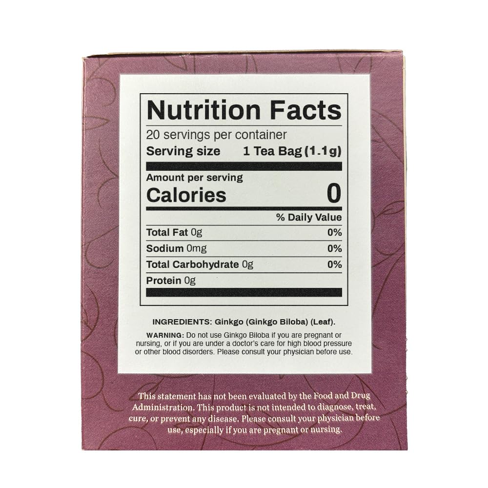 Organic Positively Tea Company ginkgo biloba tea bags closeup shows natural leaves and quality filtration.