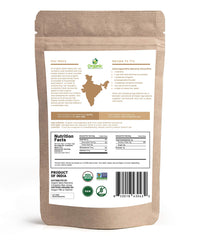 Organic Spice Resource ashwagandha powder label back highlights ingredients and non-GMO status