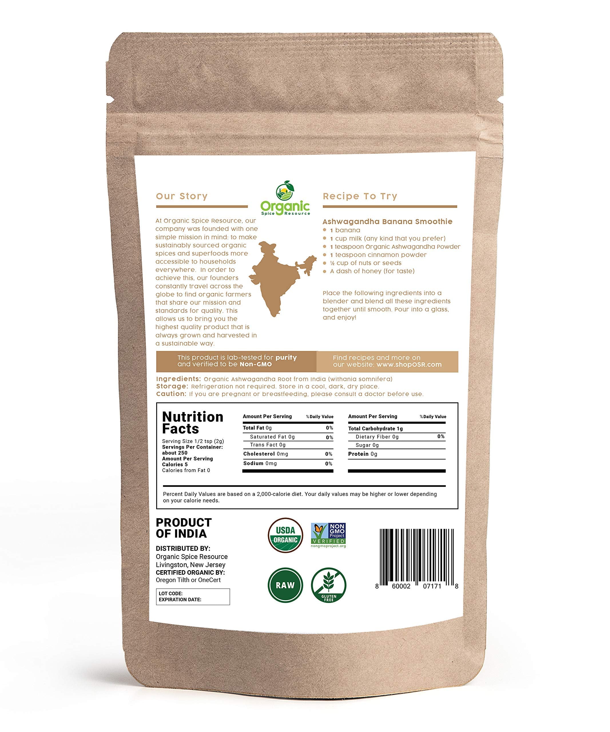 Organic Spice Resource Ashwagandha powder scoop enables simple daily measuring