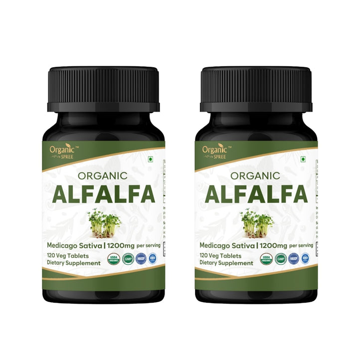 Organic Spree Alfalfa tablets bottle with USDA Organic label for clean nutrition