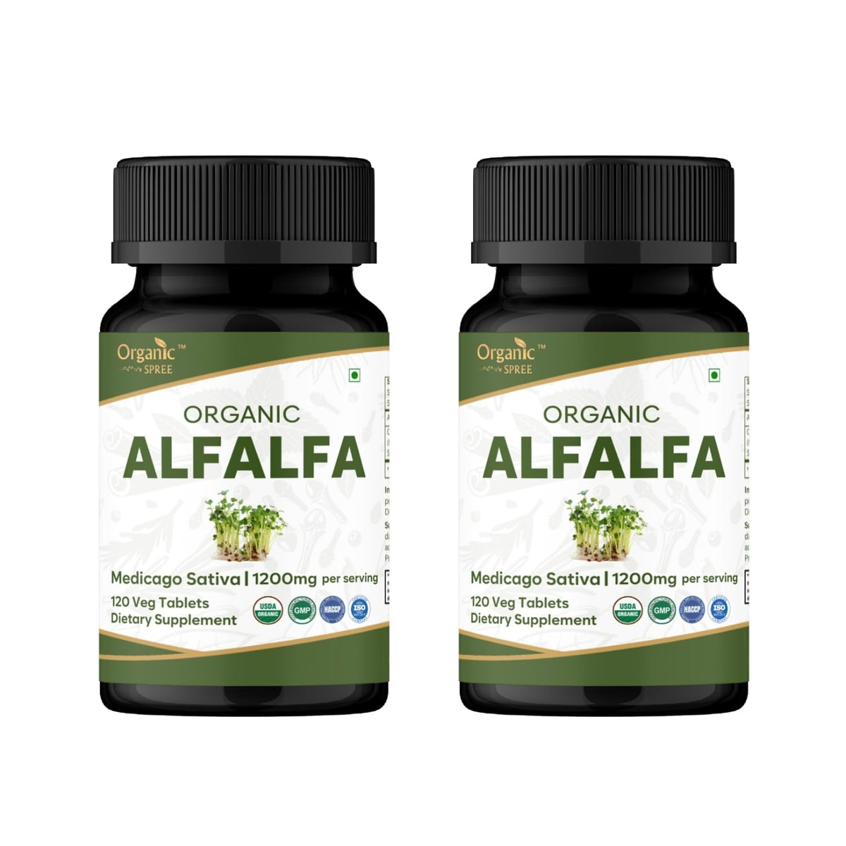 Organic Spree Alfalfa tablets bottle with USDA Organic label for clean nutrition