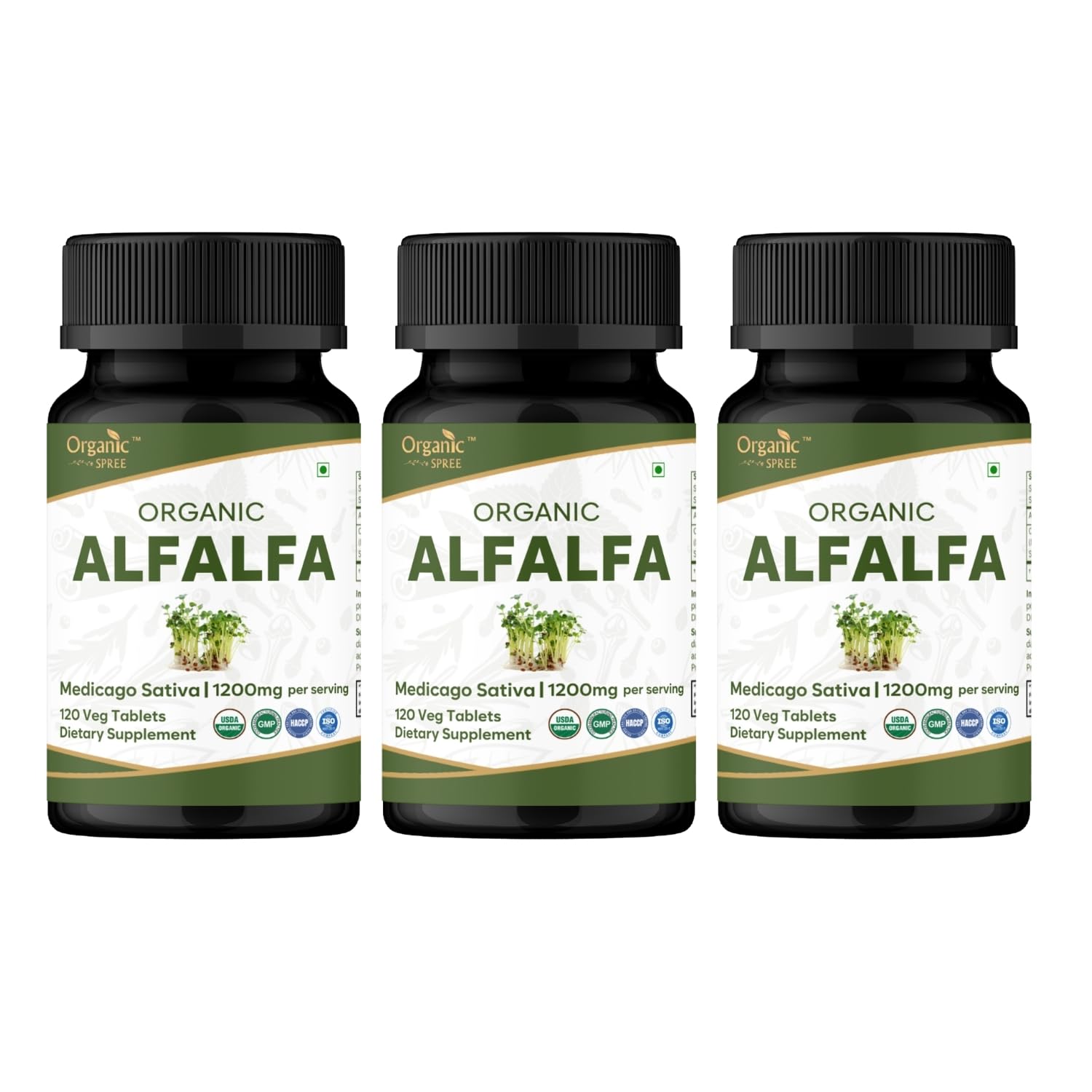 Organic Spree Alfalfa tablets bottle for daily vegetarian wellness