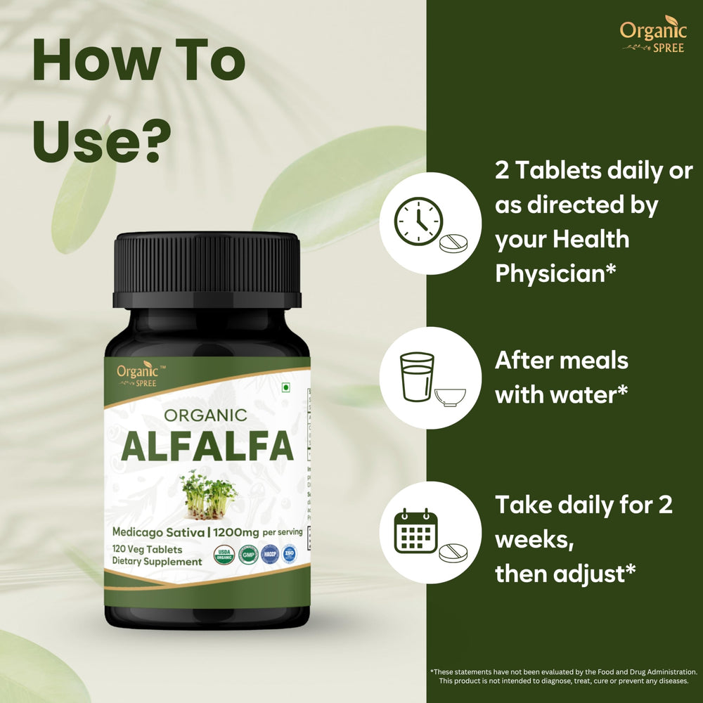 Close-up of dispensed Organic Spree Alfalfa tablets for easy daily use
