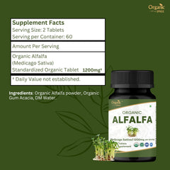 View of Organic Spree Alfalfa tablets inside bottle displaying format