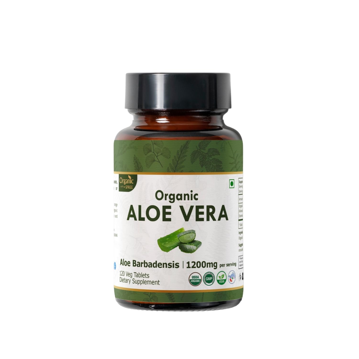 Organic Spree Aloe Vera Tablets bottle ready for daily digestive and skin support.