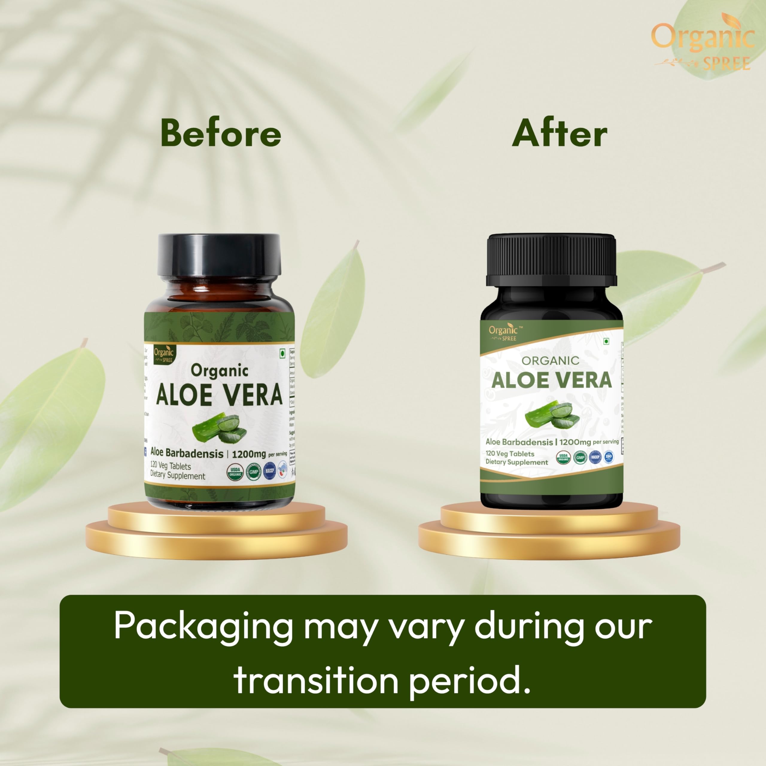 Aloe Vera tablets label highlights USDA Organic certification and vegetarian-friendly formula.