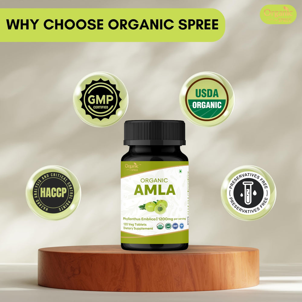 Organic Spree Amla tablets on white background symbolizing immune support