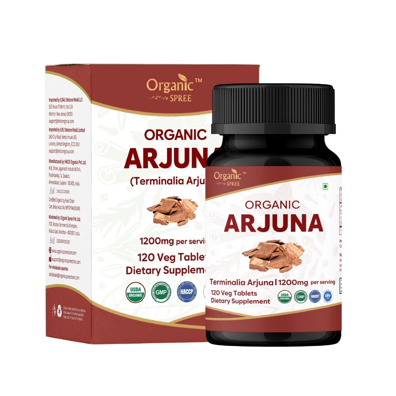 Organic Spree Arjuna 120 tablets bottle; convenient daily heart health support.