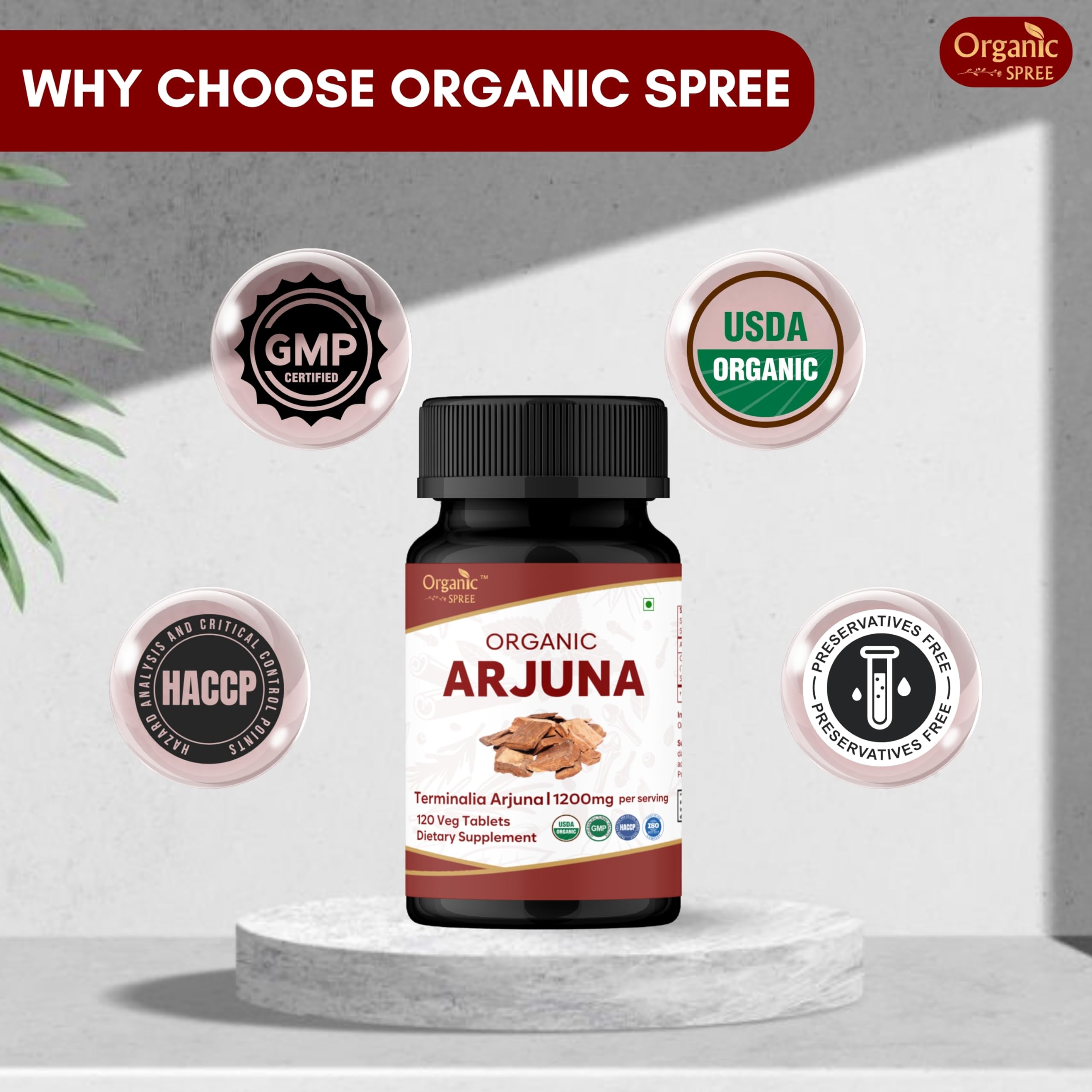 ORGANIC SPREE Arjuna GMP logo signaling strict manufacturing standards.