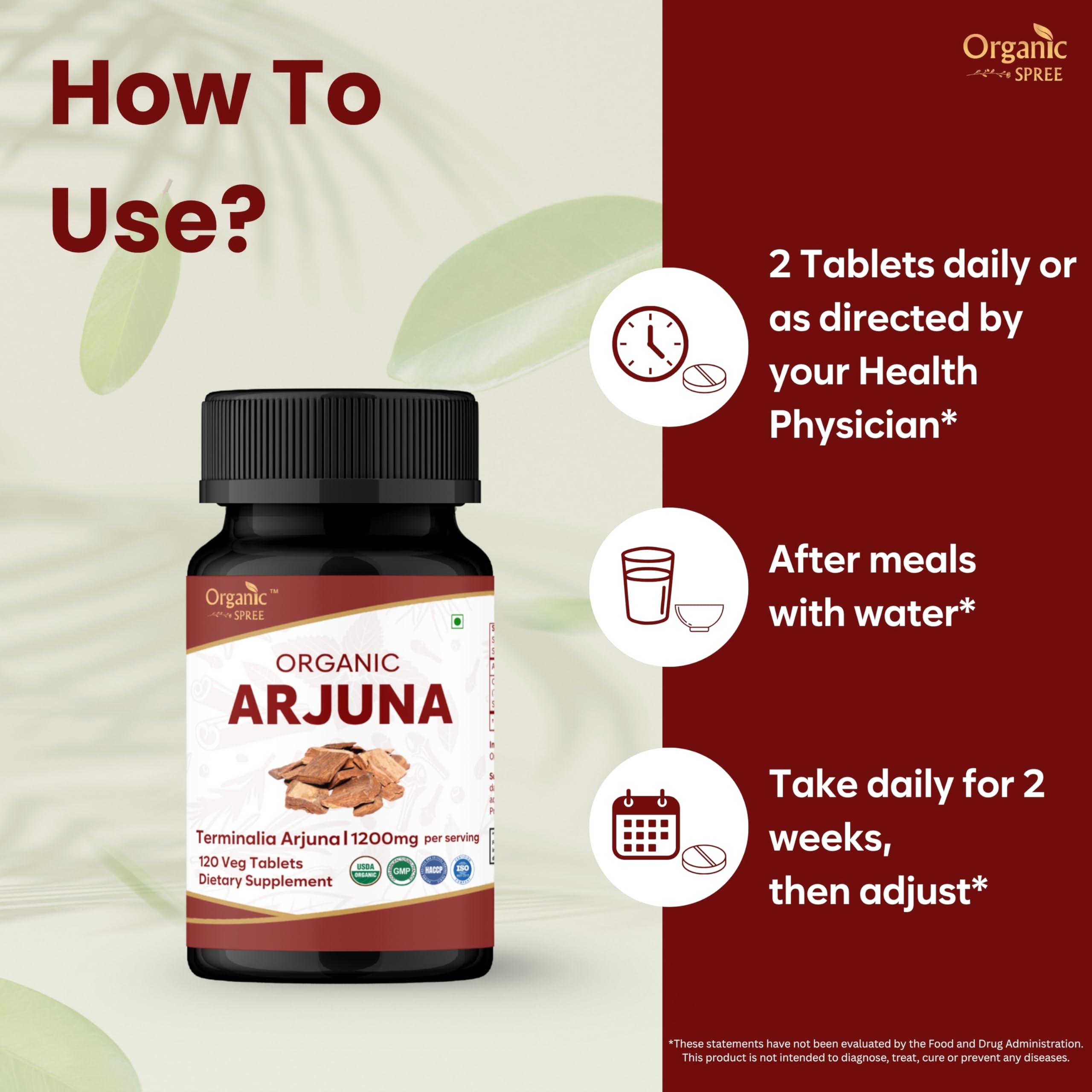 ORGANIC SPREE Arjuna tablets close-up with smooth, natural-textured capsules.