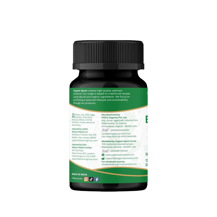 Third-party GMP facility icon beside Organic Spree Barley Grass tablets.