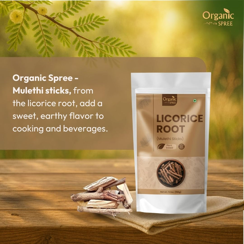 Organic Spree Licorice Root Mulethi Sticks packaging with GMP certification