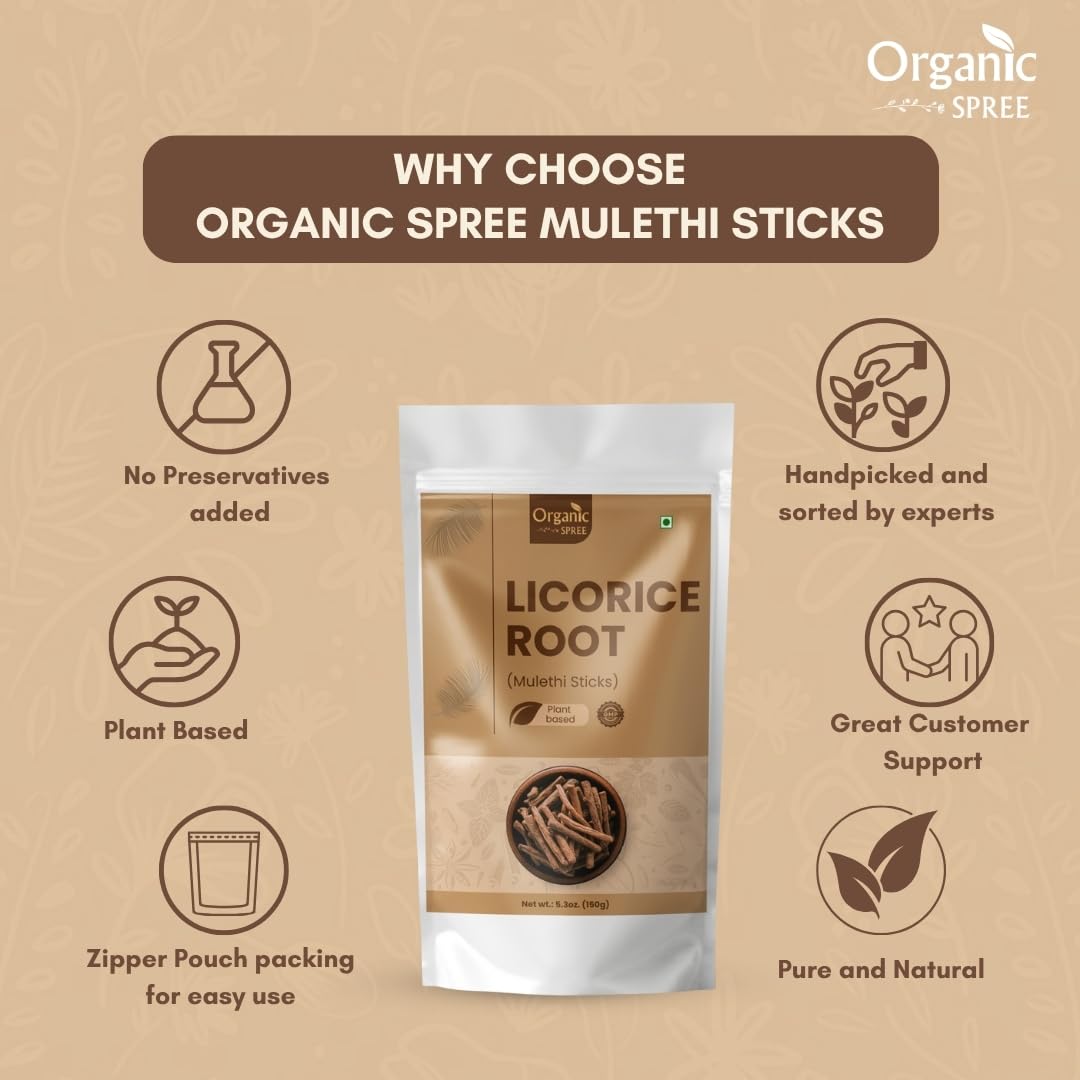 Organic Spree Licorice Root Mulethi Sticks steeped tea with steam