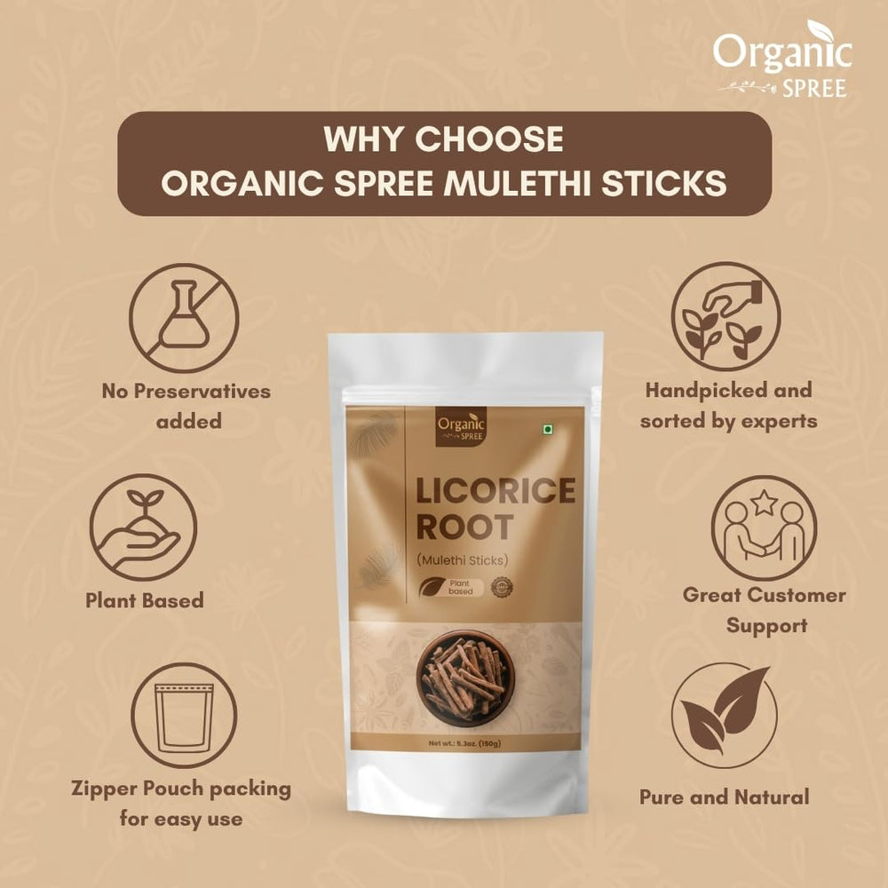 Organic Spree Licorice Root Mulethi Sticks steeped tea with steam