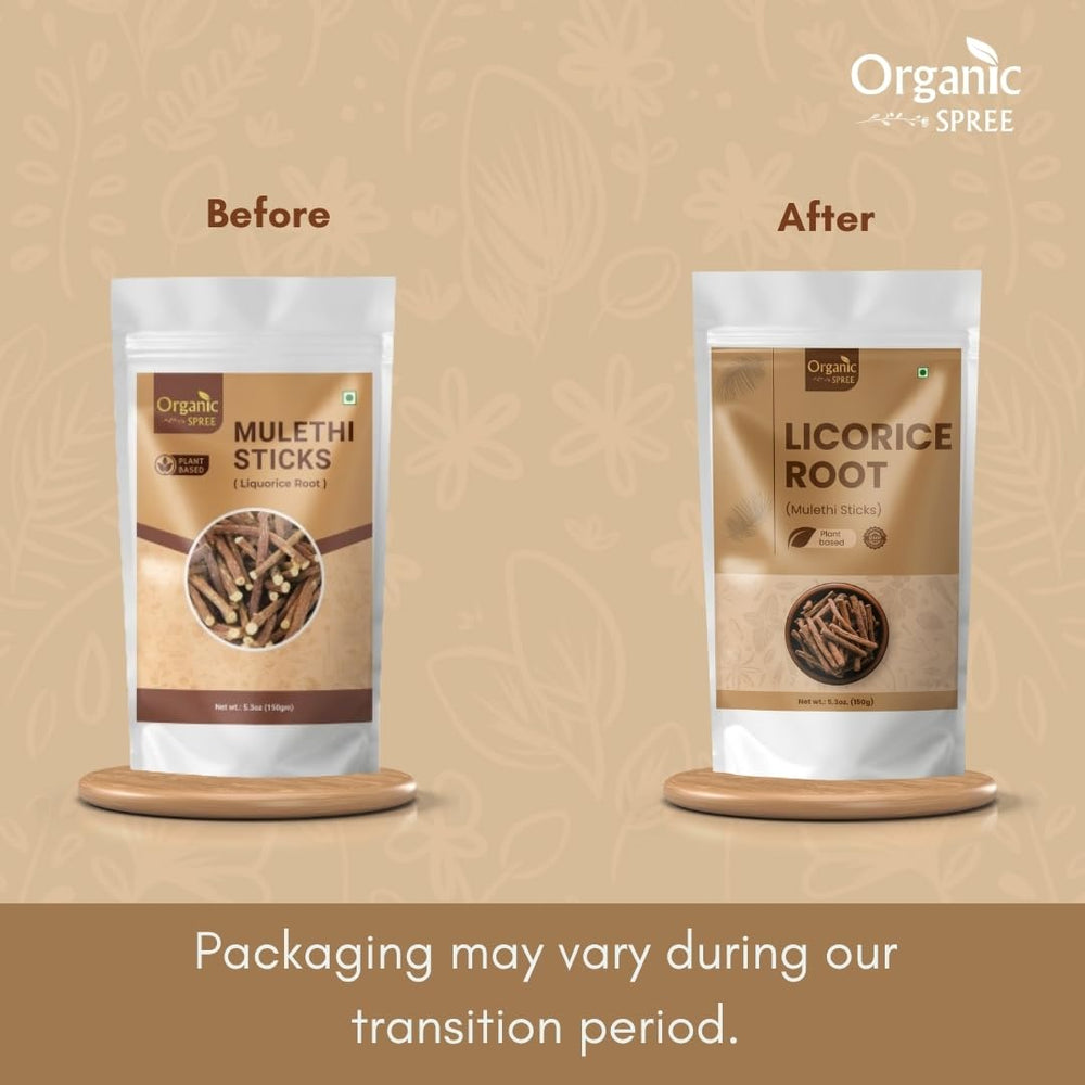 Organic Spree Licorice Root Mulethi Sticks in a warm cup ready to steep