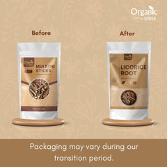 Organic Spree Licorice Root Mulethi Sticks in a warm cup ready to steep