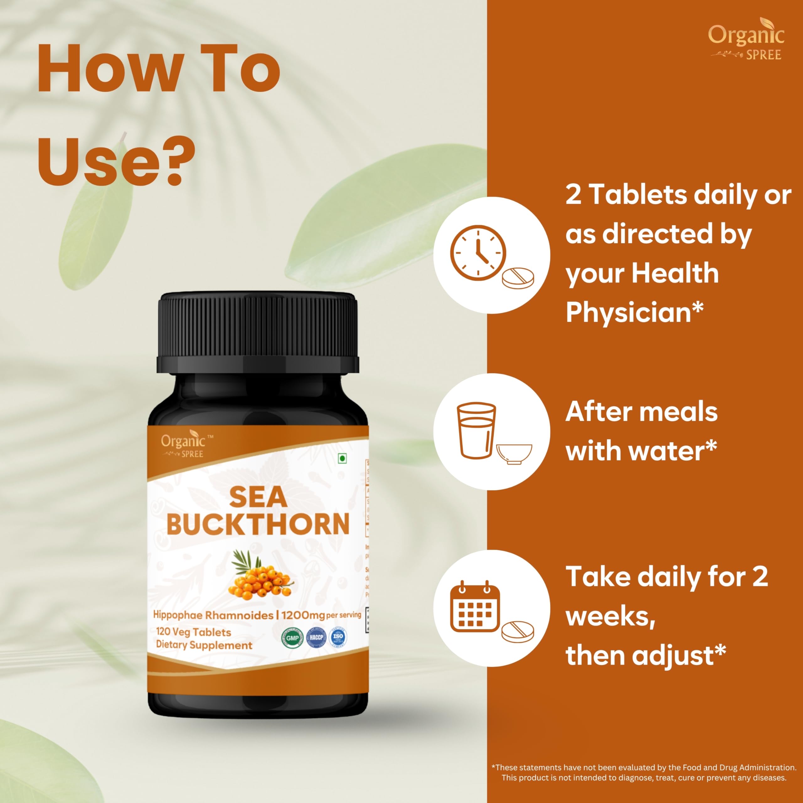 Close-up of Organic Spree Sea Buckthorn label with GMP notes.