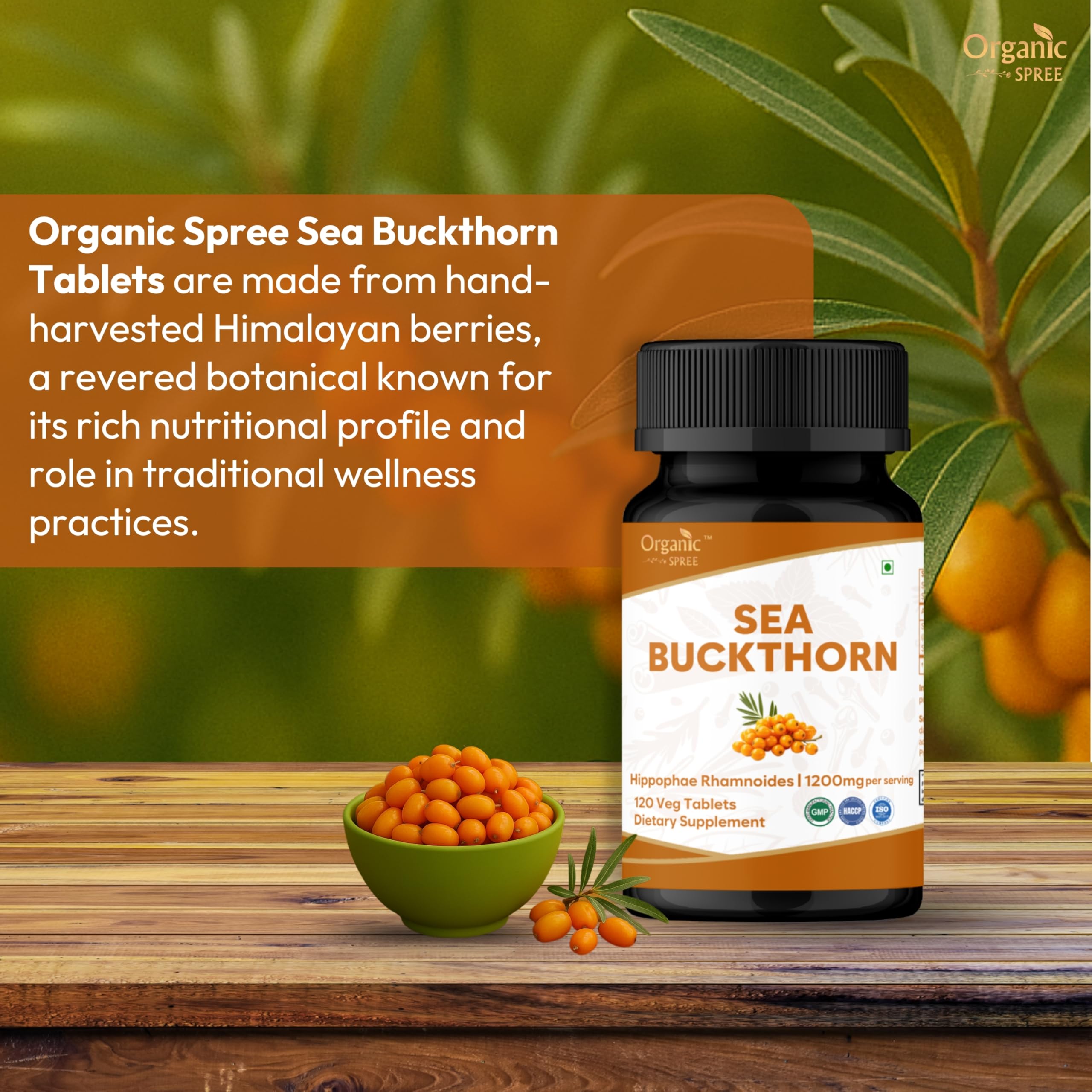 Organic Spree Sea Buckthorn packaging showcases premium quality and purity.